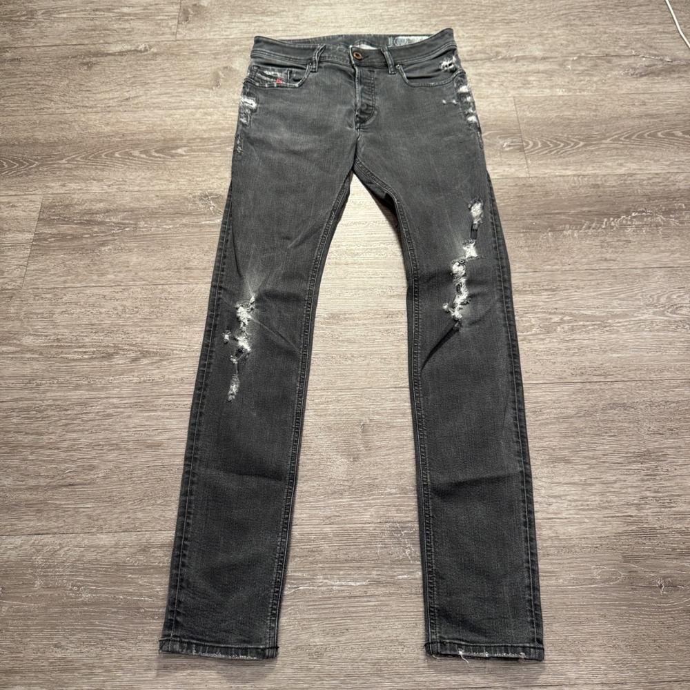 Diesel Sleenker Jeans Mens 29 Gray Cotton Distressed‎ Slim Skinny 084YT 29x32
